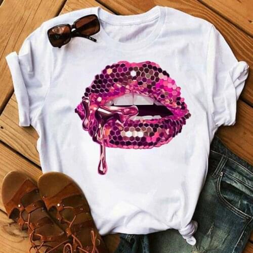 24 Styles Diamond Red Lip Printing Casual Creative Jumpsuit Womens Round Neck Short-sleeved T-shirt Loose Top Oversized T-shirt