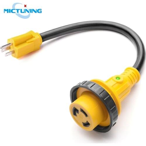 MICTUNING 18inch 15A Male to 30A Female RV Power Cord Heavy Duty Plug Adapter 125V w/ LED Indicator Light Twist Lock Accessories