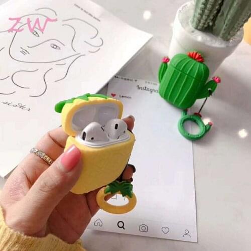 Cute Pineapple Cactus Silicone Bluetooth Earphone Case For Apple Airpods Protection Cover For Airpods Charging Box Funda keyring