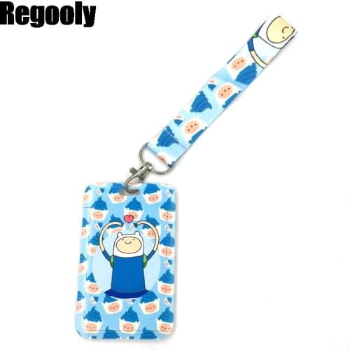 Blue Cartoon Character Lanyard Credit Card ID Holder Bag Student Women Travel Card Cover Badge Car Keychain Decorations