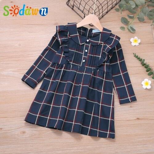 Sodawn Children Dress Clothing Baby Girls Frill Buttons Girls Dress Autumn NEW Princess Dress Toddler Cute Fashion Kids