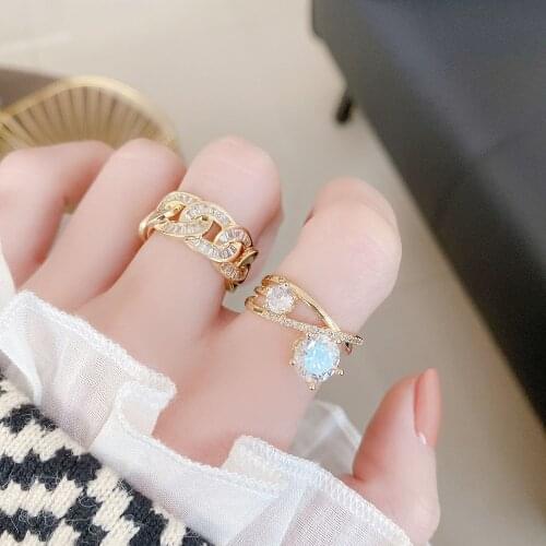 Korea New Fashion Jewelry 14K Gold Plating AAA Zircon Luxury Shiny Ring Elegant Womens Opening Adjustable Wedding Party Ring