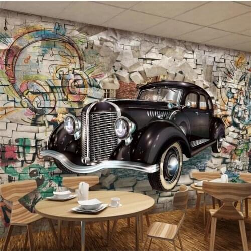 Wellyu Customized large mural fashion home retro vintage car through wall 3D stereo restaurant bar mural wall