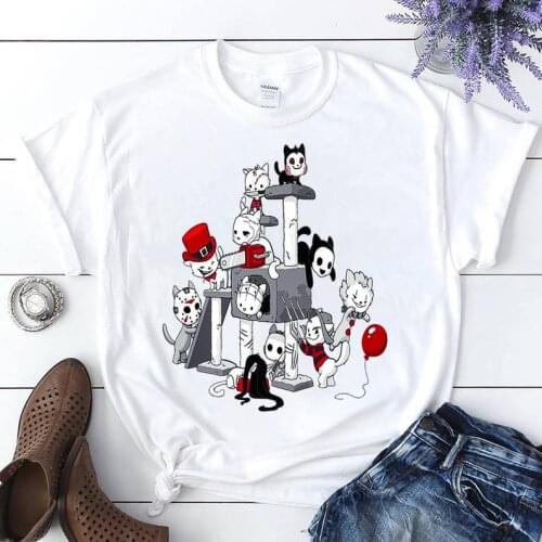 Horror Movies Cat Mama Funny T-Shirt mom Cotton Short Sleeve Womens Plus Size T-shirt Aesthetic O Neck Top Tee Drop Shipping