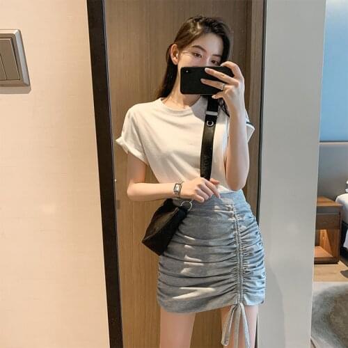 2021 Sexy New Skirts Women Casual Side Pleated Shirring Clothes Street Style Drawstring Clothing Skinny High Waist Bodycon Skirt