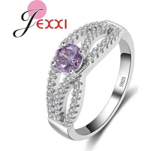 Elegant Purple Cubic Zircon Gorgeous Halo 925 Sterling Silver Women Wedding Engagement Anniversary Rings Fashion Birthday Gift