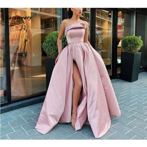 Off the Shoulder Evening Dress Long 2020Abiye Gece Elbisesi Satin Side Slit Prom Gowns Robe De Soiree