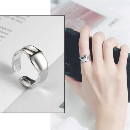 Women Fashion Designs Geometric Irregular Smooth Adjustable Ring Vintage Silver Color Cross Double Line Open Rings Jewelry Gift