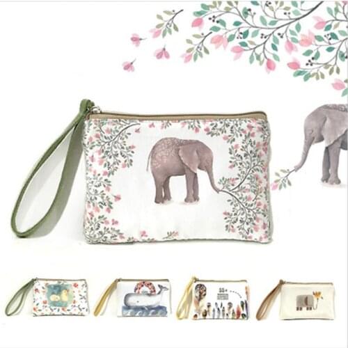 1 Pcs Christmas Mini Canvas Zipper Coin Purses Pouch Cute Elephant Elk Whale Cat Printed Handbag Coin Purse Phone Bag Gifts