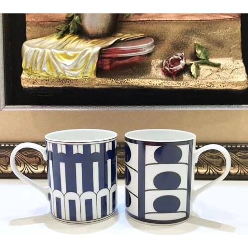 2PCS/Set High Quality Porcelain Blue Mugs With Orange Box Unique Cups For Coffee Tea Luxury Wedding Birthday Housewarming Gifts
