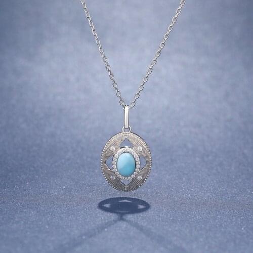 2021 New Trend Classic Charm 925 Sterling Silver Jewelry Gifts Retro Oval Natural Precious Larimar Pendant Necklace for Woman