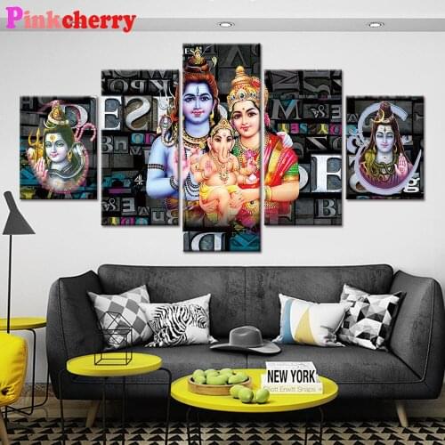 5 Piece Diamond Mosaic Shiva Ganesha Family Buddha Diamond Paintings Full square Round Crystal Diamond embroidery Multi panel