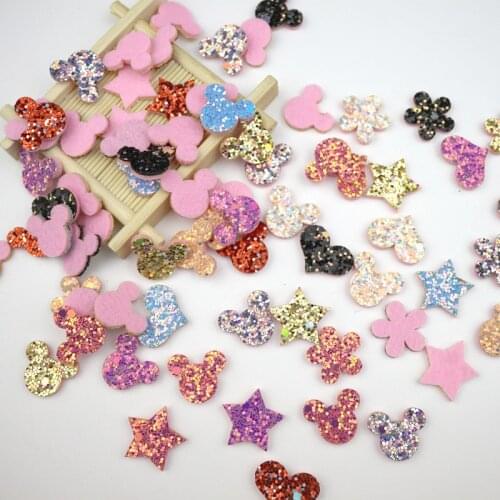 50Pcs Glitter Cute Stars/Heart/Flowers Patches Appliqued DIY Craft Scrapbooking Decor Kids Headwear Accessories Padded Sequined