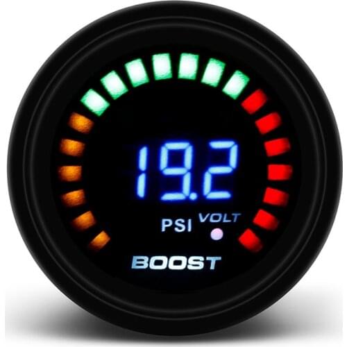 2" 52mm 20 LED Blue Digital -15-45psi Turbo Boost Gauge Car Meter With Sensor