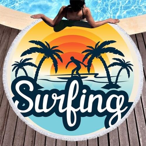 Free shipping Surfing California Miami Los Angeles Palm Tree Pattern Large Round Swim Spa Bath Beach Towel Blanket Throw 150cm