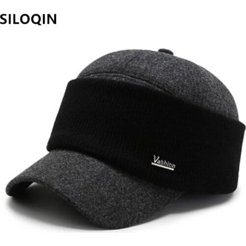 SILOQIN snapback cap winter mens warm thick baseball caps chapeau earmuffs hats for men senior dads hat New casual brands hat