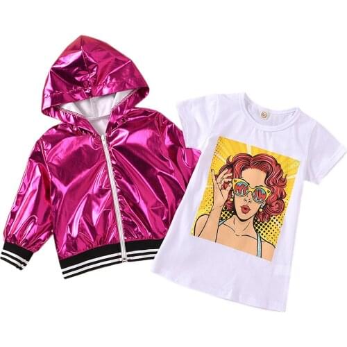 Citgeett Spring New Kid Girl Clothes Autumn Clothing Zipper Coat jacket+Straight Cartoon Dress 2pcs Outfits 0-8Y