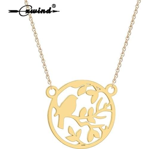 Cxwind Stainless Steel Bird on Branch Charms Pendants Necklaces Fashion Animal Choker Jewelry Women Clavicle Collar Bijoux