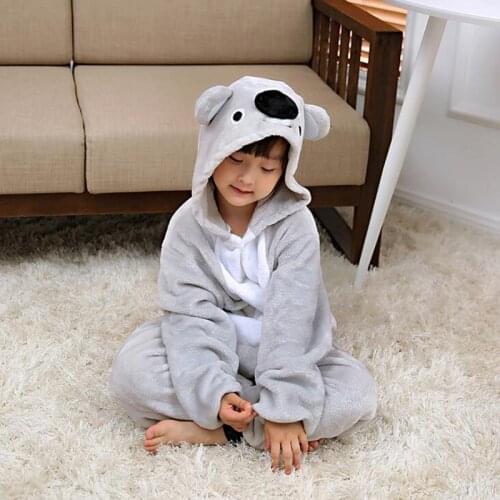 Kid Grey Koala Kigurumi Onesies Clothes Children Anime Jumpsuit Costume For Girl Boy Kiawaii Animal Flannel Sleepwear Pajamas