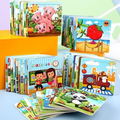 12 Styles Mini Puzzles Set Wooden Toys Children Cartoon Animal Jigsaw Kindergarten Supplies Toddler Montessori Educational Toys