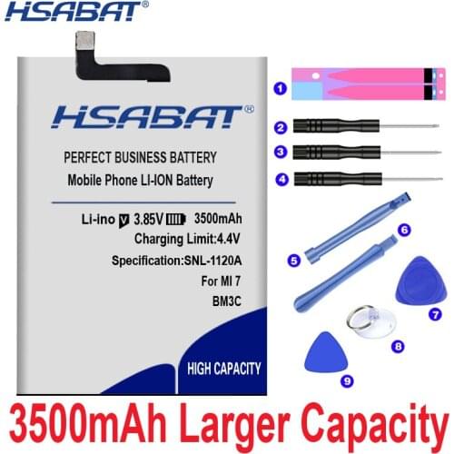 HSABAT 0 Cycle 3500mAh Battery for Xiaomi 7 Mi 7 MI7 BM3C High Quality Batteries+free tools