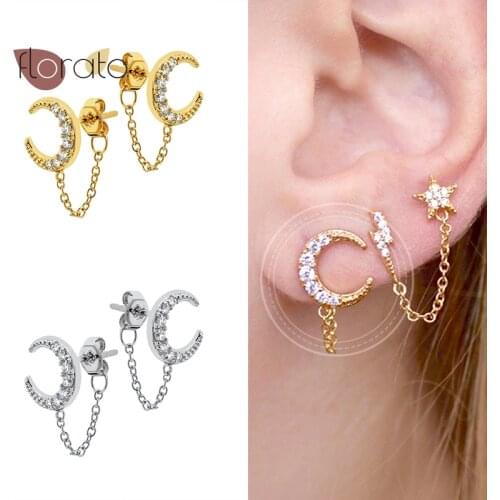 925 Sterling Silver Ear Needle Ear Needle Moon/Star Crystal CZ Stud Earrings Exquisite Fashion Jewelry For Women Birthday Gift