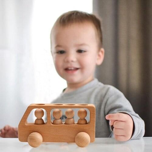 0-3 Years Old Baby Wooden Toys BPA Free Beech Bus Educational Toy Car Montessori Toys Puzzle Game Children Car Birthday Gifts