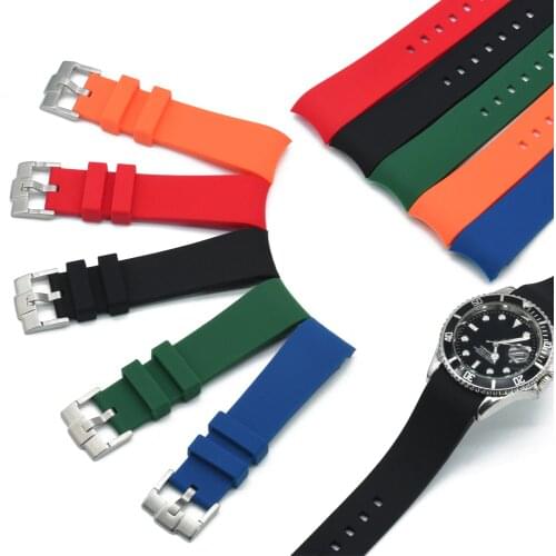 Curved End 20mm 22mm Silicone Rubber Watch Strap Waterproof Watch Bands Silver/Black Buckle For Omega Brand Watches Band