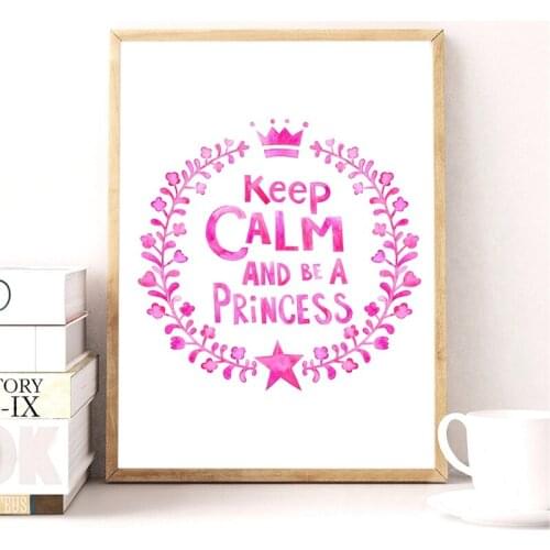 Princess Quote Art Print Wall Pictures, Watercolor Be A Princess Poster Canvas Painting Modern Girl Room Wall Decor
