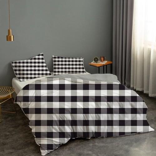 Home Textile Black Lattice Duvet Cover Pillowcase 2/3Pcs Single Double Bedding Simple Color Lattice Boys Girls Bedding Set King