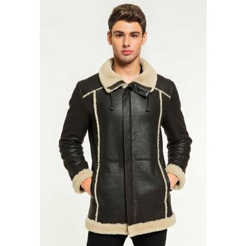 2019 New Mens Dark Coffee Shearling Jacket Turkey Casual Leather Jacket Thick Warm Mens Winter Coats