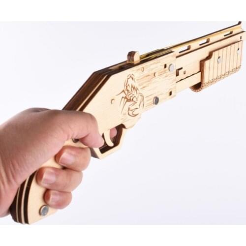 Mossberg Rubber Band Pistol Laser-Cut Wooden DIY Jigsaw 3D Puzzle Wooden Shooting Toy Launcher Assembly Toy Children Gift