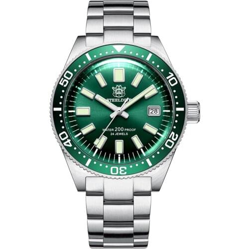 Steeldive 62mas 42mm Diver Mens Watch 200m Waterproof Sapphire Glass NH35 Automatic Mechanical Watches Bracelet Date 20Bar Lume