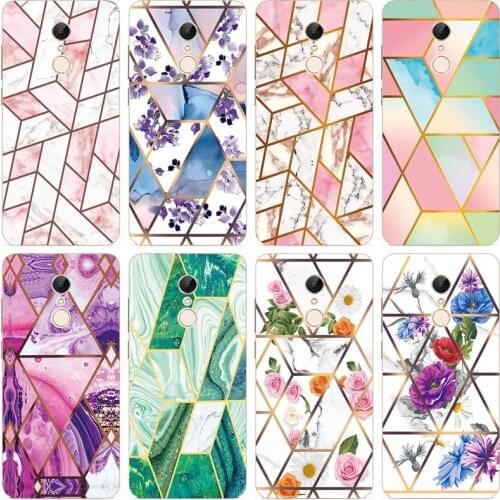 Soft Phone Case for Xiaomi Redmi 5 Funda Glossy Colorful Flower Silicone Phone Back Cover Geometric Marble Shell