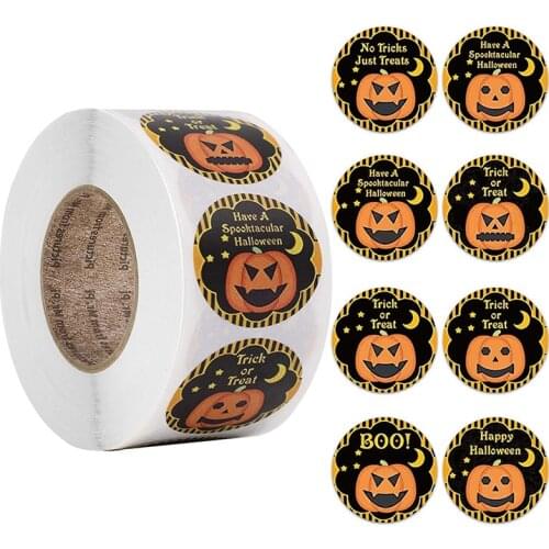 500pcs Trick or Treat Pumpkin Kraft Paper Packaging Lables Sticker for Candy Box Gift Packing Bags Halloween Decor Party Supplie