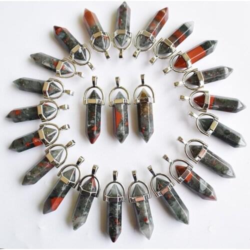 2020 new natural Bloodstone stone pillar shape charms point Chakra pendants for jewelry making 24pcs/lot Wholesale free shipping