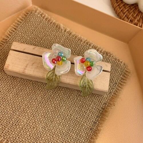 Origin Summer Exquisite Imitation Pearl Flower Dangle Earring for Women Textured Multicolor Crystal Earring Jewelry Pendientes