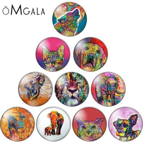 Colorful Art Painting Animals 10pcs 10mm/12mm/14mm/16mm/18mm/20mm/25mm Round photo glass cabochon demo flat back Making findings