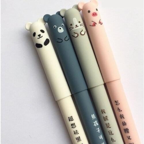 4 Pcs/lot Cartoon Animals Erasable Pen 0.35mm Cute Panda Pig Kawaii Gel Pens For School Writing Novelty Stationery Girls Gifts