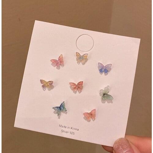 Simple Colorful Fairy Stereo Butterfly Stud Earrings For Women Mini Cute Hypoallergenic Butterflies Earring Party Jewerly