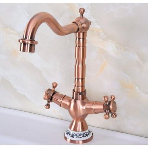 Basin Faucets Antique Red Copper Bathroom Sink Mixer Two Handles Single Hole WC Bathroom Faucet Brass Hot and Cold Tap anf613