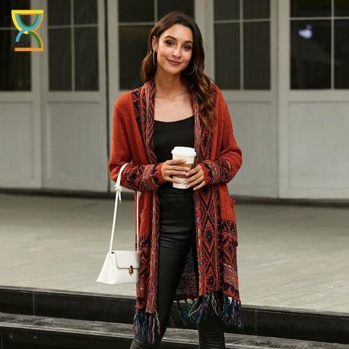CGYY Womens Colorful Boho Sweater White Color Knitted Open Front Spring Autumn Winter Cardigan With Fringe Tassel And Pockets