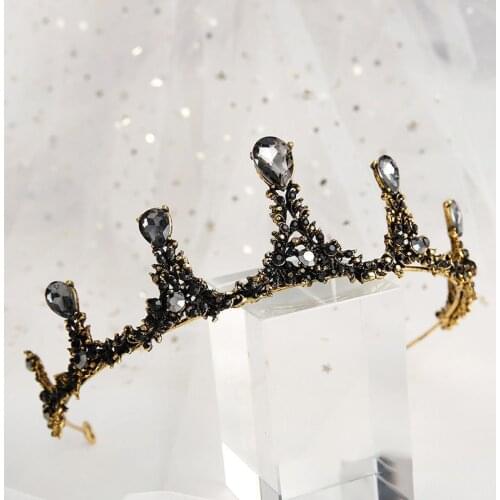 Retro Peal Geometry Black Crowns Luxury Shiny Elegant Delicate Bridal Princess Pageant Prom Dinner Tiaras