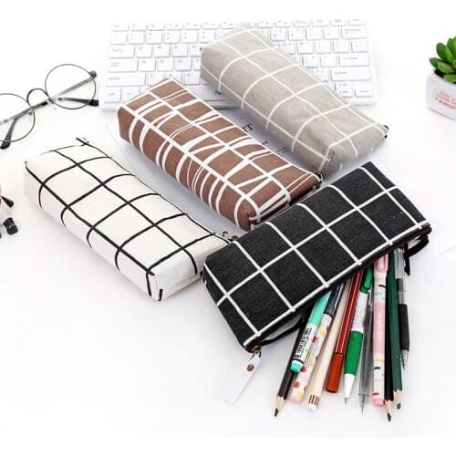 Canvas Pencil cases Case School Simple Striped grid Solid Color Cute Kawaii Bag Pouch Office Students Kids Supplies stationery