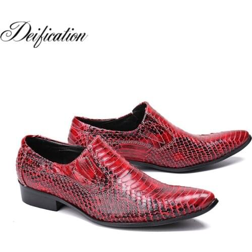 Black Red White Men Leather Dress Shoes Pointed Toe Formal Business Shoes Mens Flats Slip-On Solid Leather Mens Shoes Casual