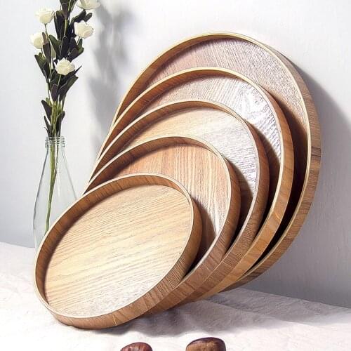 Solid Wood Pallet Timber Colour Round Multifunction Cake Food Plate Tea Tray Hotel Home Kitchen Storage Supplie Round Tray