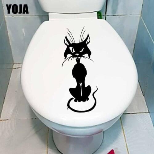 YOJA 9.9X24.7CM Funny Bad Cat WC Toilet Sticker Living Bedroom Home Wall Decal T5-0042