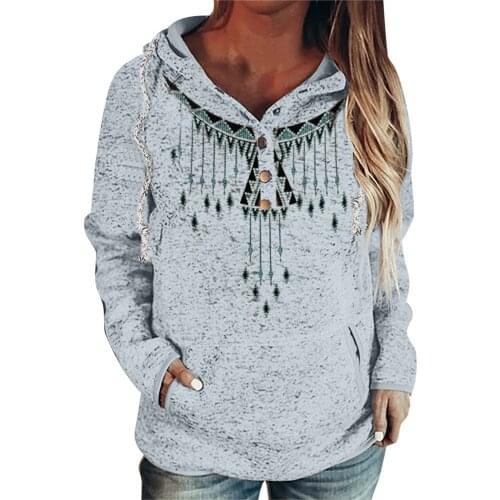 Ladies 2021 Harajuku Hoodie Autumn Vintage Printing Pocket Pullover Oversized Thermal Warm Long Sleeve Pullover Buttons Sweater