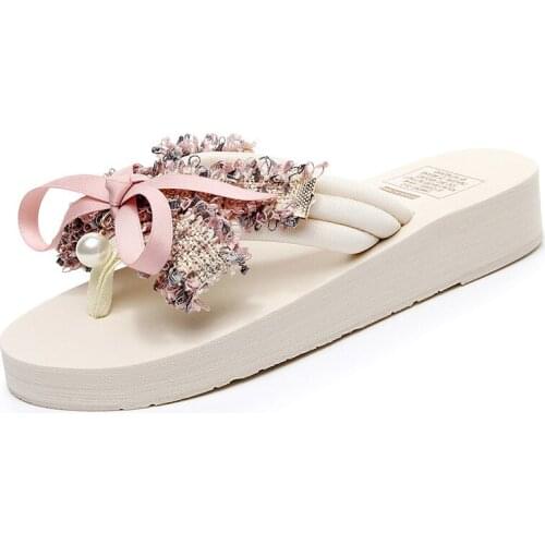 2021 fashion Summer Hot Sale Graceful Bow Flip-flops Womens Seaside Beach Slippers Flat All-Matching Women Sandals girls 35-42