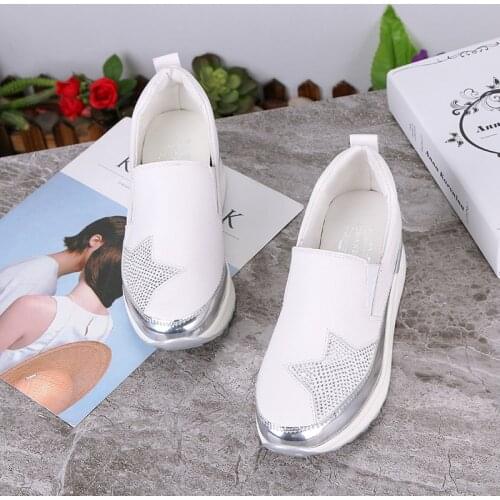 Silver Comfort Creepers Bling Loafers Silver Platform Shoes Woman Slip On Swing Women Flats Shoes Zapatos De Mujer